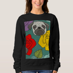 Pugs and Roses - Cute Dog Lover Floral Art Classic Sweatshirt