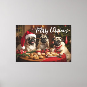 Pugs at Christmas  Canvas Print