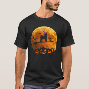 Pugs Costume Witch Riding Broom Moon Halloween T-Shirt