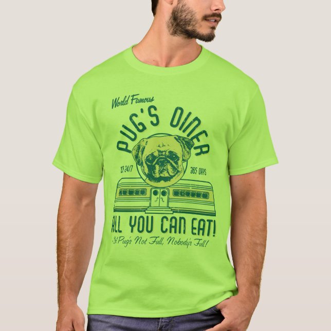 Pug's Diner Vintage  Retro Style Pug Tees (fawn) (Front)