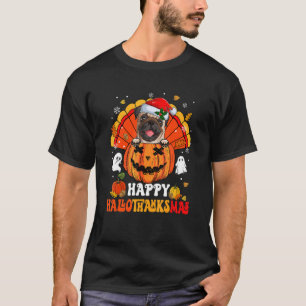 Pugs Dog Happy Hallothanksmas Halloween Thanksgivi T-Shirt