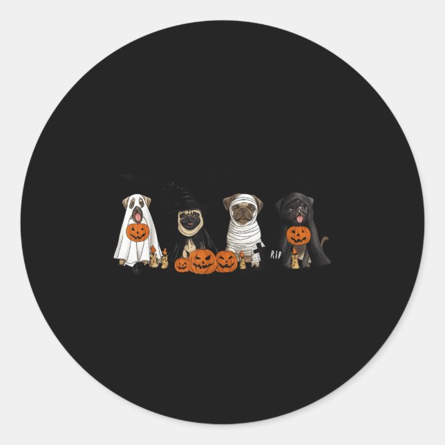 Pugs Dog Lovers - Pug Ghost Pug Witch Pug Hallowee Classic Round Sticker (Front)