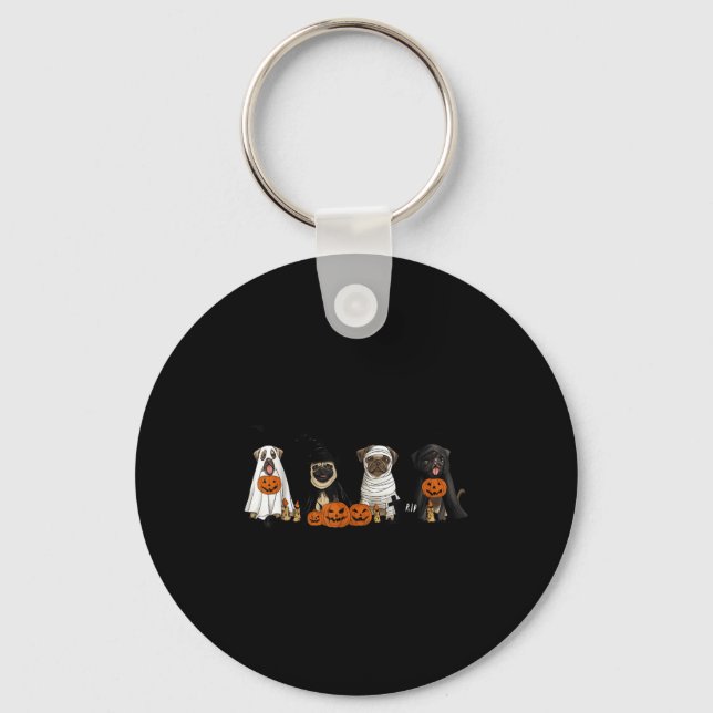 Pugs Dog Lovers - Pug Ghost Pug Witch Pug Hallowee Key Ring (Front)