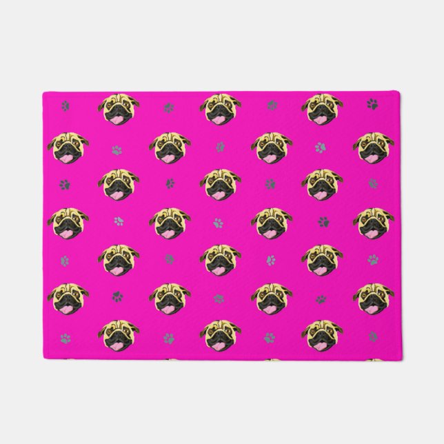 Pugs Door Mat Shocking Pink (Front)