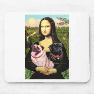 Pugs (Fawn + Blk) - Mona Lisa Mouse Pad