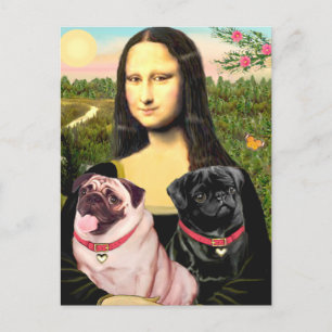 Pugs (Fawn + Blk) - Mona Lisa Postcard