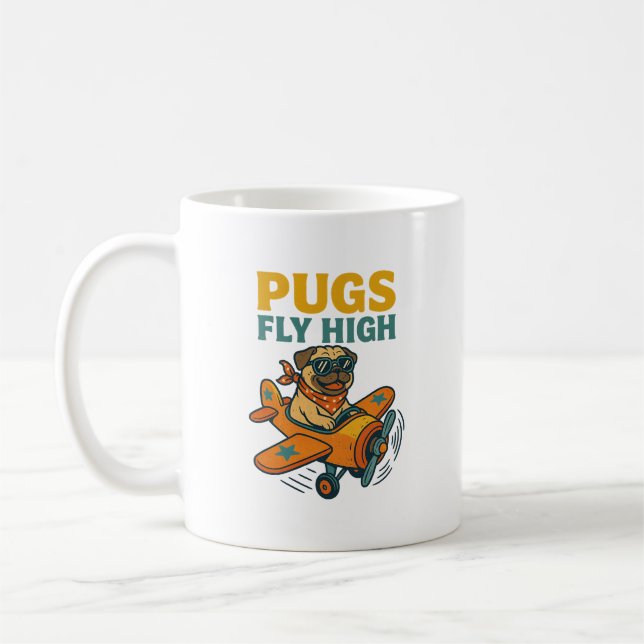 Pugs Fly High Coffee Mug (Left)
