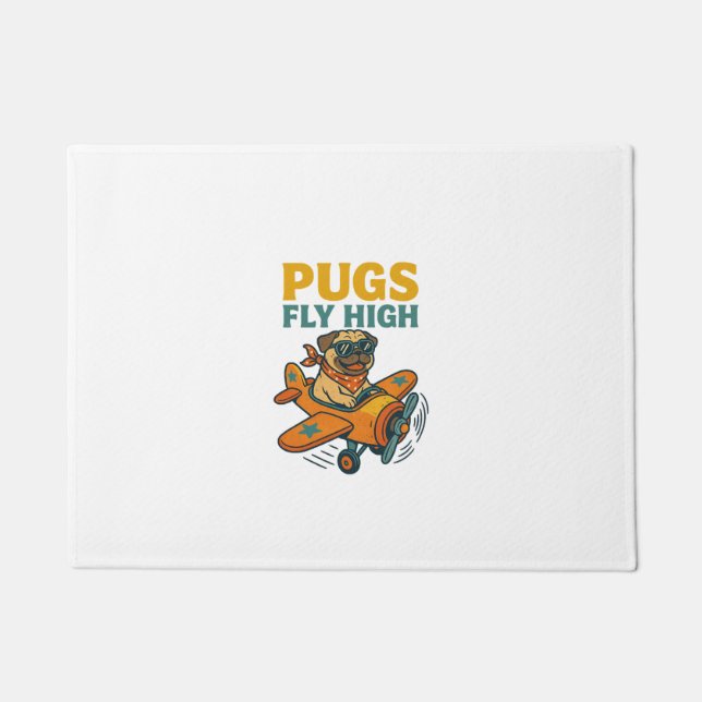 Pugs Fly High Doormat (Front)