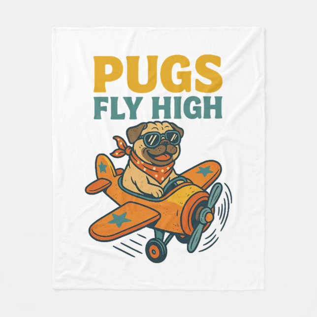 Pugs Fly High Fleece Blanket (Front)