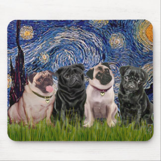 Pugs (Four,2B,2F) - Starry Night - Customised Mouse Pad