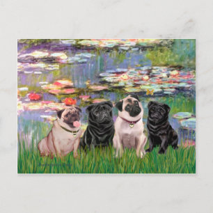 Pugs (Four) - Lilies2 Postcard