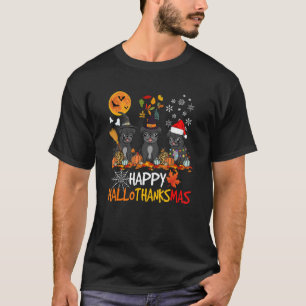 Pugs Happy Hallothanksmas Halloween Thanksgiving C T-Shirt