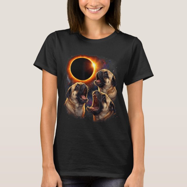 Pugs Howling Total Solar Eclipse T-Shirt (Front)