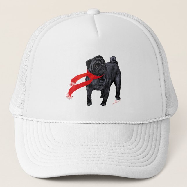 Pugs in Red Scarf Trucker Hat (Front)