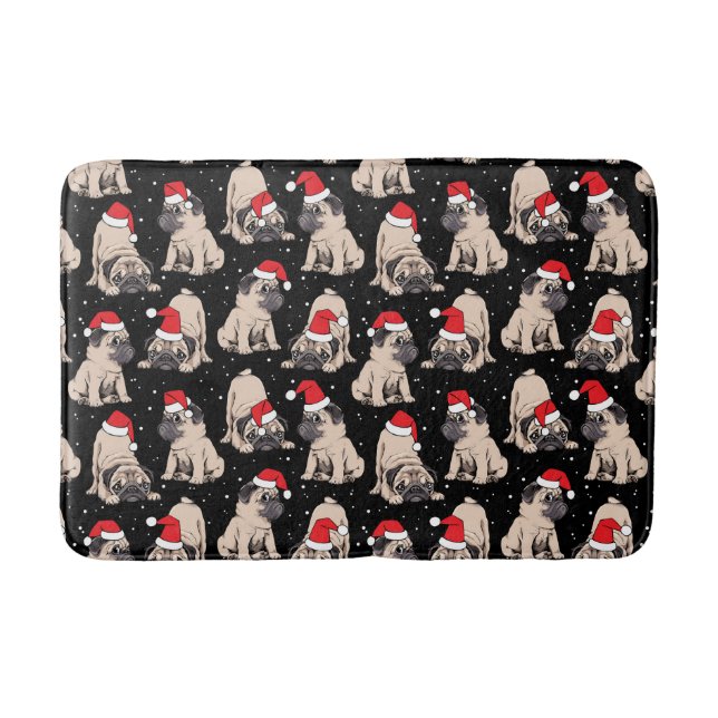 Pugs in Santa Hats Christmas Pattern Bath Mat (Front)