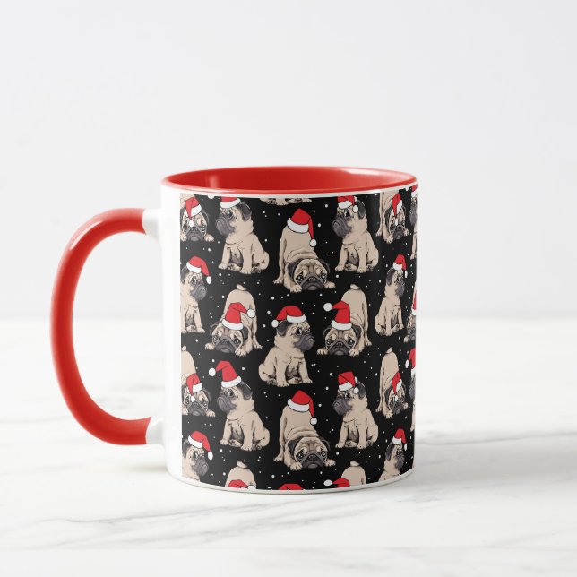 Pugs in Santa Hats Christmas Pattern Mug (Left)