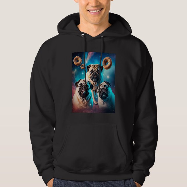 Pugs In Space With Donuts Cute Pug Boys Girls Men  Hoodie (Front)