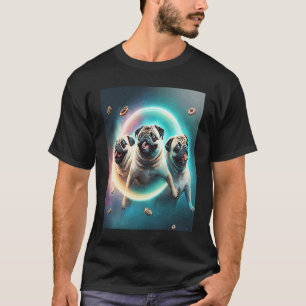 Pugs In Space With Donuts Cute Pug Boys Girls Men  T-Shirt