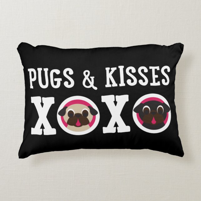 Pugs & Kisses 12" x 16" Throw Pillow (Front)