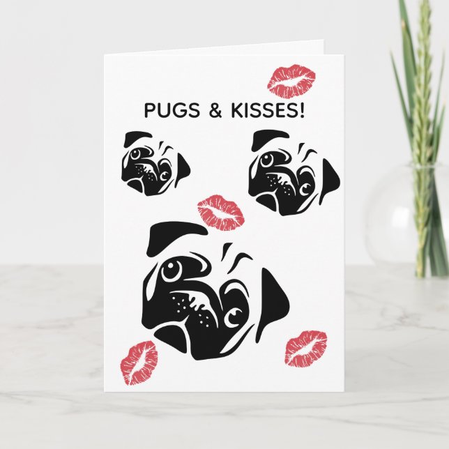 Pugs & Kisses Birthday/Greeting Card (Front)