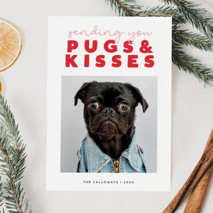 PUGS & KISSES Funny Pug Dog Christmas Holiday Card