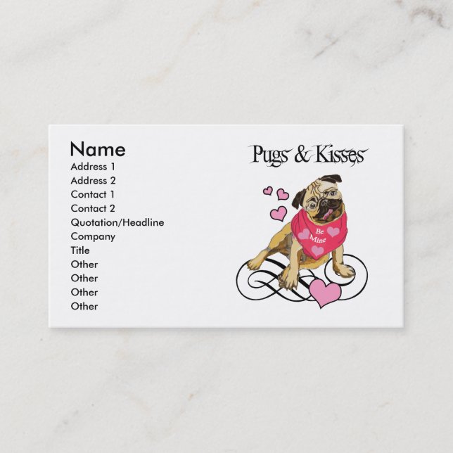 Pugs & Kisses Valentine Pug Biz Cards (Front)