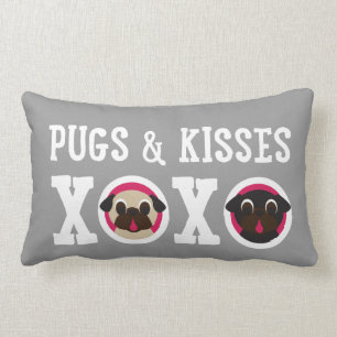 Pugs & Kisses XOXO Grey Pug Lumbar Pillow