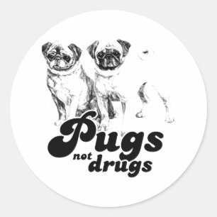 PUGS NOT DRUGS 2 CLASSIC ROUND STICKER