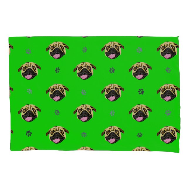 Pugs Pillow Case Green (Front)