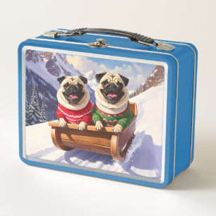 Pugs Sled Ride Metal Lunch Box
