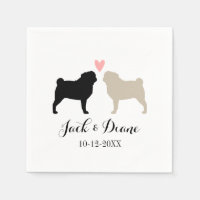 Pugs Wedding Couple with Custom Text Paper Napkins