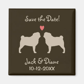 Pugs Wedding Save the Date - Tan on Brown Magnet