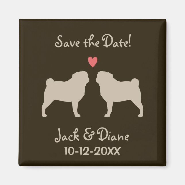 Pugs Wedding Save the Date - Tan on Brown Magnet (Front)