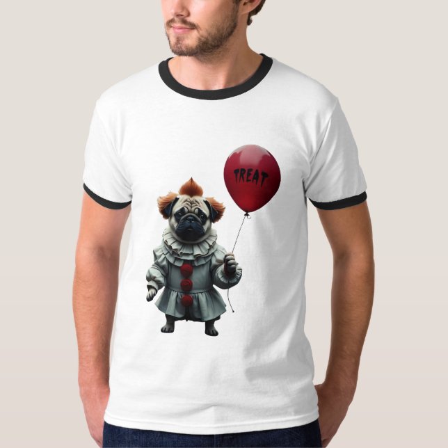 Pugwise the Clown – Funny Halloween Pug T-Shirt (Front)