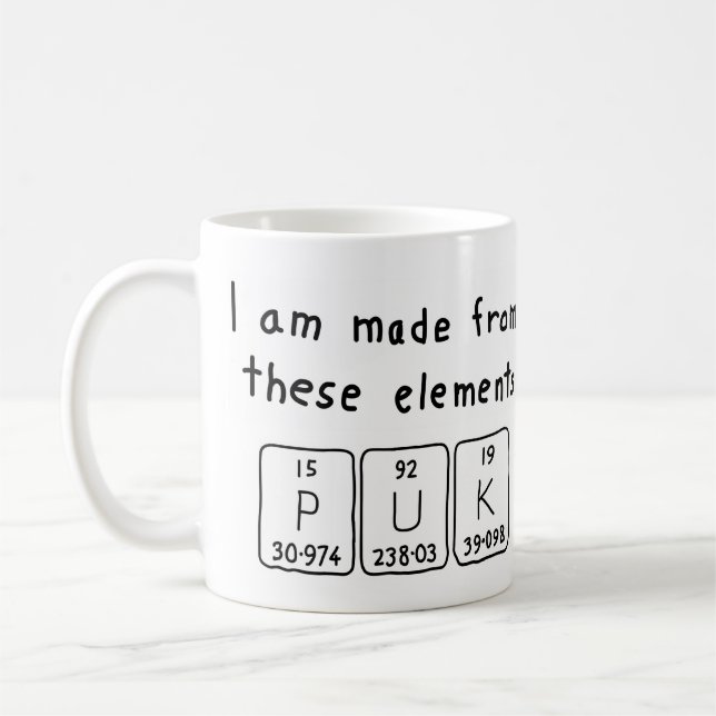 Puk periodic table name mug (Left)