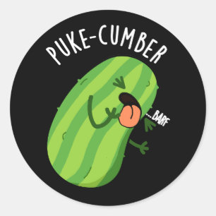 Puke-cumber Funny Cucumber Pun Dark BG Classic Round Sticker