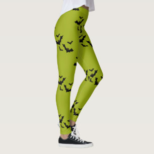Puke Green Flying Bats Halloween Leggings