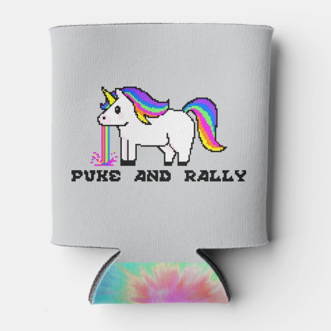 Puke & Rally Rainbow Unicorn Can Cooler | Pixel (Front)