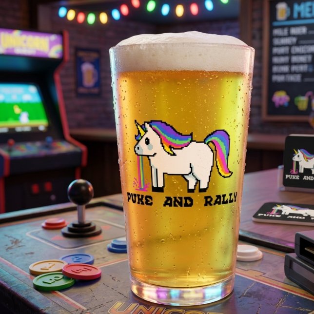 Puke & Rally Rainbow Unicorn Pint Glass | Pixel (Creator Uploaded)