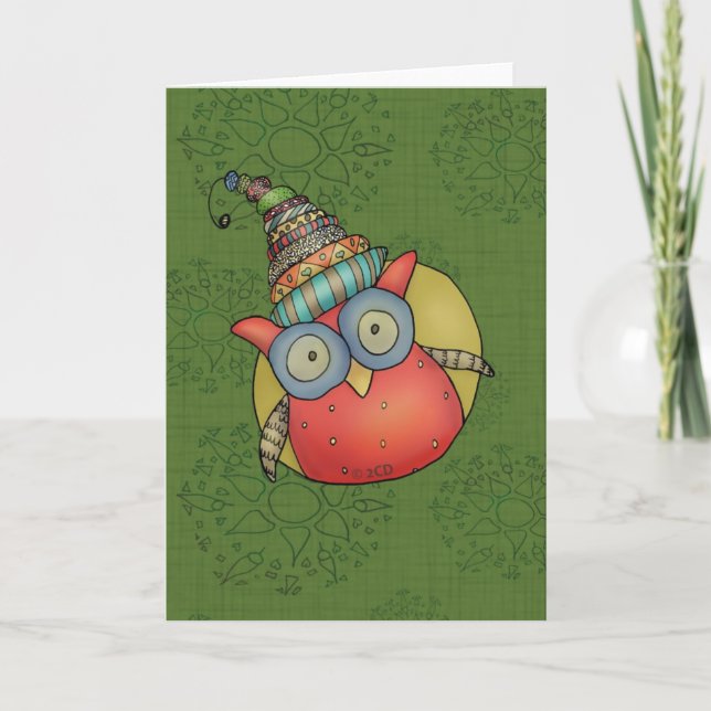 Puki the Holiday Owl Card (Front)