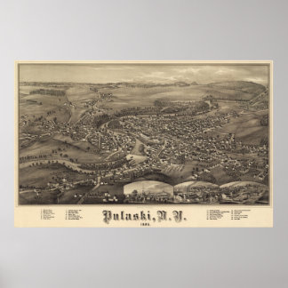 Pulaski, New York Bird's eye view 1885 Poster