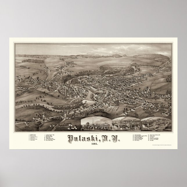 Pulaski, NY Panoramic Map - 1885 Poster (Front)