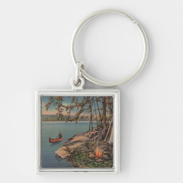 Pulaski, NY View of Canoe, Camping, Tent, Lake Key Ring (Front)