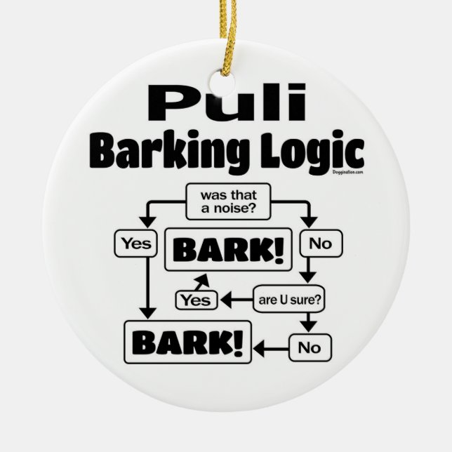 Puli Barking Logic Ceramic Tree Decoration (Front)