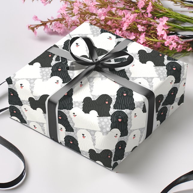 Puli Dog Cute Black and White Polka Dot Wrapping Paper (Creator Uploaded)