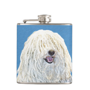 Puli Painting - Cute Original Dog Art Hip Flask