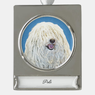 Puli Painting - Cute Original Dog Art Silver Plate Plated Banner Ornament