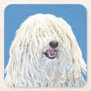 Puli Painting - Cute Original Dog Art Square Paper Coaster