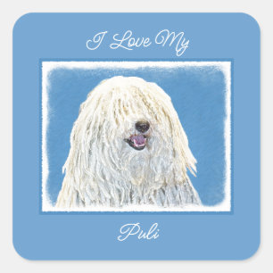 Puli Painting - Cute Original Dog Art Square Stick Sticker