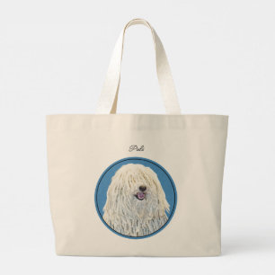 Puli Painting White Cream Cute Original Dog Art Large Tote Bag